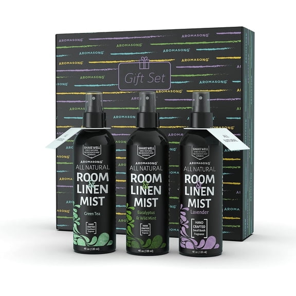 Aromasong All Natural Room & Linen Spray For Pillows And Sheets- Holiday Gift Pack Of Lavender, Green Tea, And Eucalyptus Included - Bed Spray Air Freshener Natural Essential Oil Spray For Sleeping