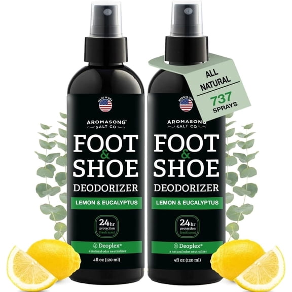 Aromasong Natural Shoe Deodorizer and Foot Spray | 2-Pack | 24-Hour Freshness Foot Odor Eliminator for Feet - Extra Strength Fresher for Smelly Shoes & Stinky Feet Spray with Refreshing Scent, 4oz