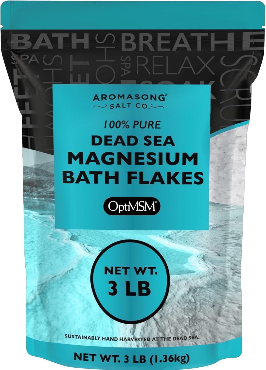 Aromasong Magnesium Flakes with OptiMSM, 3 lb, Magnesium Chloride Bath Soak for Muscle Relaxation, Stress Relief & Recovery