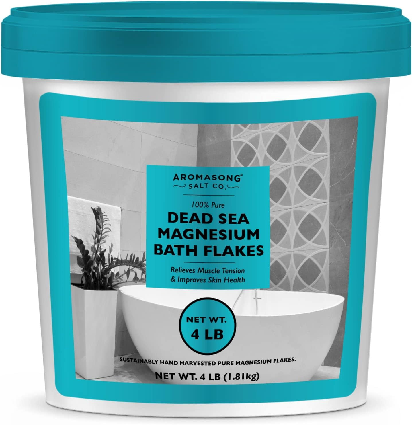 Aromasong Raw Dead Sea Magnesium Flakes for Bath 4 lb Bulk Reusable Bucket