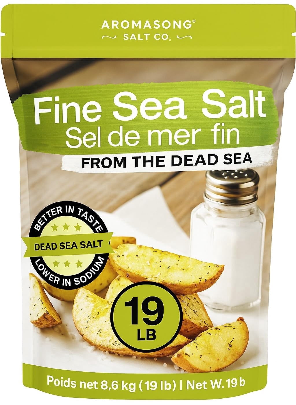 Aromasong Fine Grain Dead Sea Salt, 100% Natural, Bulk 19 lb pack, Non-GMO, Gluten-Free, No Allergens