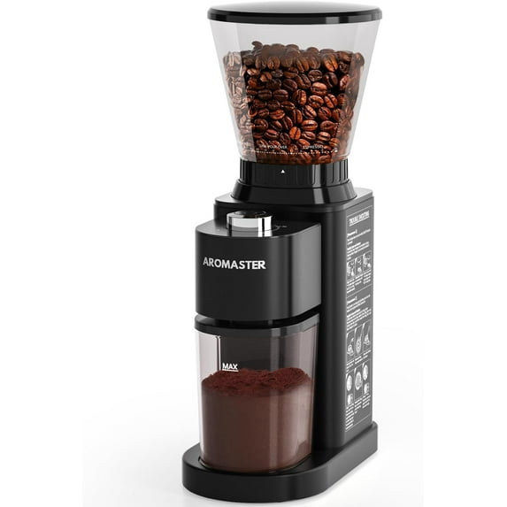 Aromaster Burr Coffee Grinder, Coffee Grinder for home use, Stainless Steel Coffee Grinder Electric, 24 Grind Settings, Espresso/Pour Over/French Press Coffee Maker, Black, Household, CG204