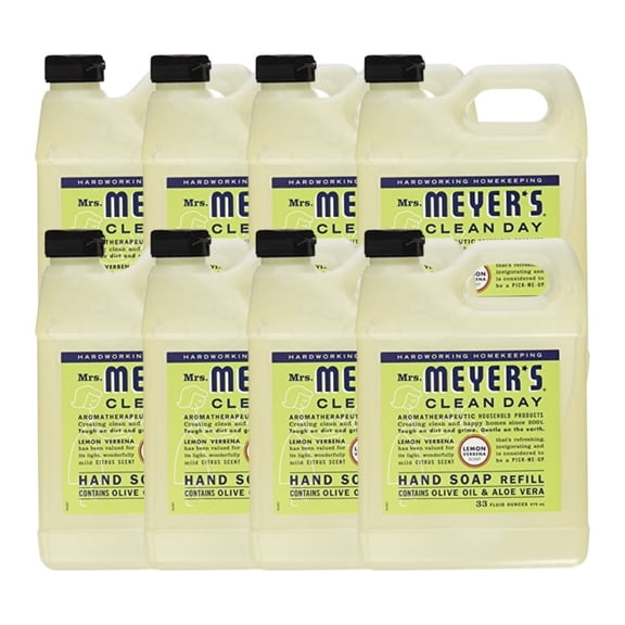 Aromatherapeutic Liquid Hand Soap Refill Gallon with Lemon Verbena Contains Olive Oil & Aloe Vera - Biodegradable Formula and Citrus Scent 33 Fluid Ounces, 975 ML, Pack of 8