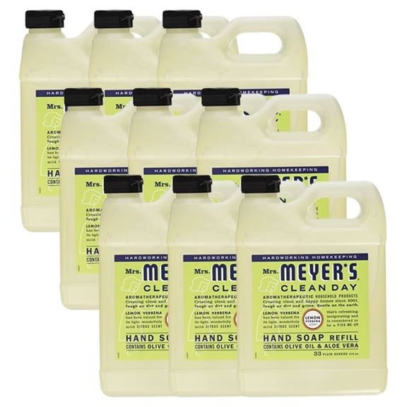Aromatherapeutic Liquid Hand Soap Refill Gallon with Lemon Verbena  Contains Olive Oil & Aloe Vera - Biodegradable Formula and Citrus Scent  33 Fluid Ounces, 975 ML, Pack of 9