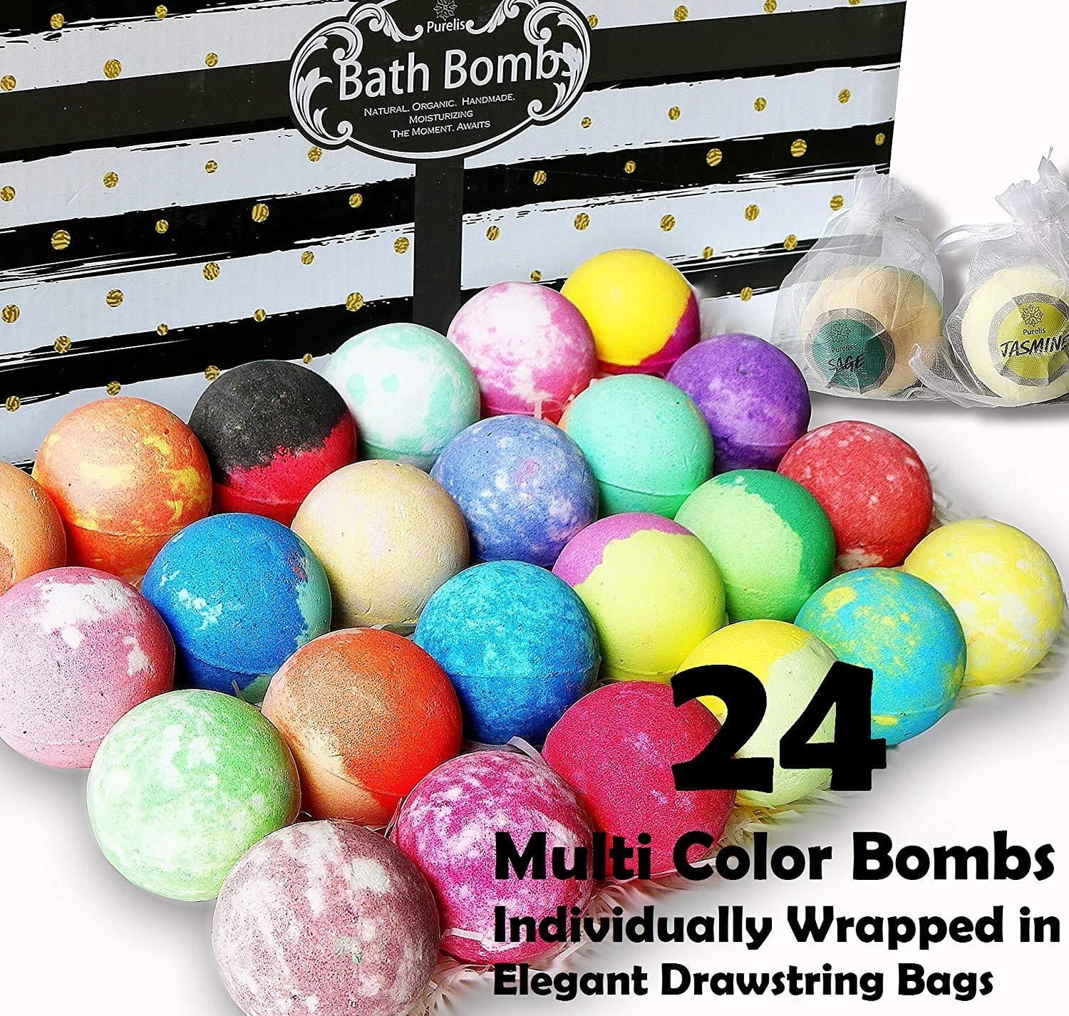 Aromatherapy Bath Bomb Gift Set.24 Individually Wrapped Bath Bombs in Gorgeous Mesh Bags. Luxury Bath Bombs Set Ready To Gift as Party Favors, Wedding Favors etc. 24 Bath Balls Fizzers