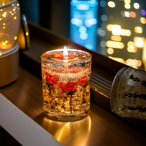 Aromatherapy Candle under $5! kkbbma Transparent Aromatherapy Candle with Dried Flowers, Long-Lasting Scented Jelly Wax Candle for Bedroom Relaxation & Romantic Decor