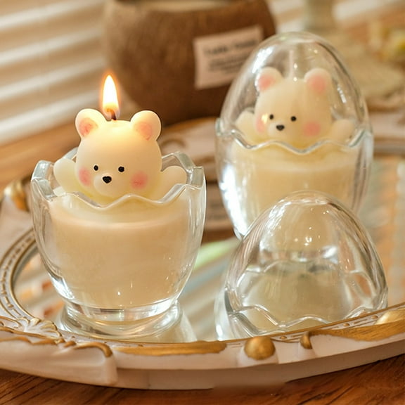 Aromatherapy Candle | Eggshells Bear Design | Non-Smoke Long Lasting Soy Wax | Khaki Pink Red | Low Temp Burn | Transparent Decorative Gift | 10x6x6cm | Single Pack