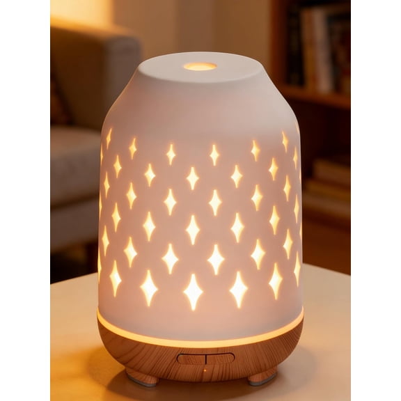 Aromatherapy Diffuser, 150ml Ceramic Diffuser Mother's Gift Ultrasonic Humidifier Cool Mist Essential Oil Diffusers for Home Air Diffuser with 2 Mist Modes Waterless Auto Off, White