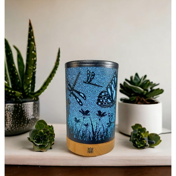 Aromatherapy Diffuser, KAV Shadow of The Butterfly Black Metal Essential Oil Diffuser, 150ml Ultrasonic Cool Mist Home Humidifier Diffusers, LED Lighting and Auto Shut-Off, Essential Oil Included