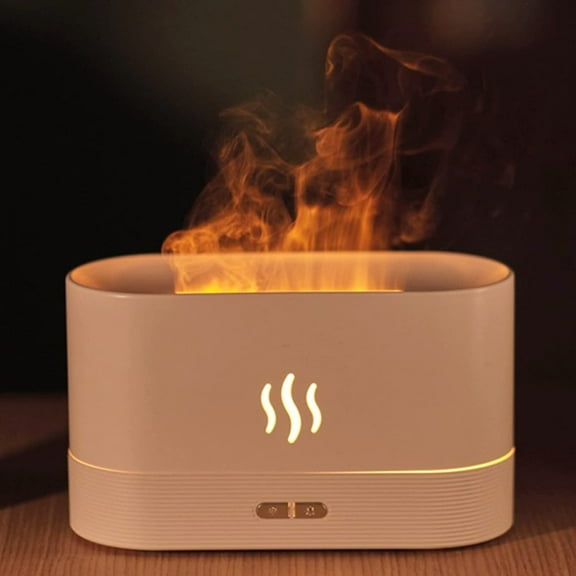 Aromatherapy Diffuser, Portable Essential Oil Humidifier with Flame Effect, 2 Brightness Night Lights (180ml)