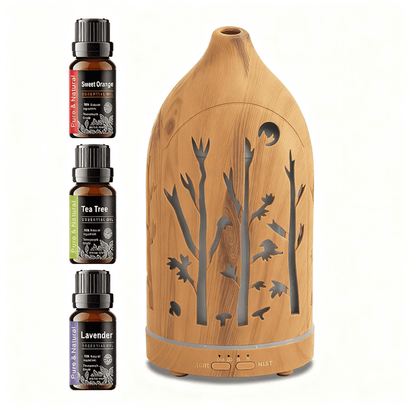 Aromatherapy Diffuser with 7 LED Colors, Auto Shut Off & 3 Essential Oils