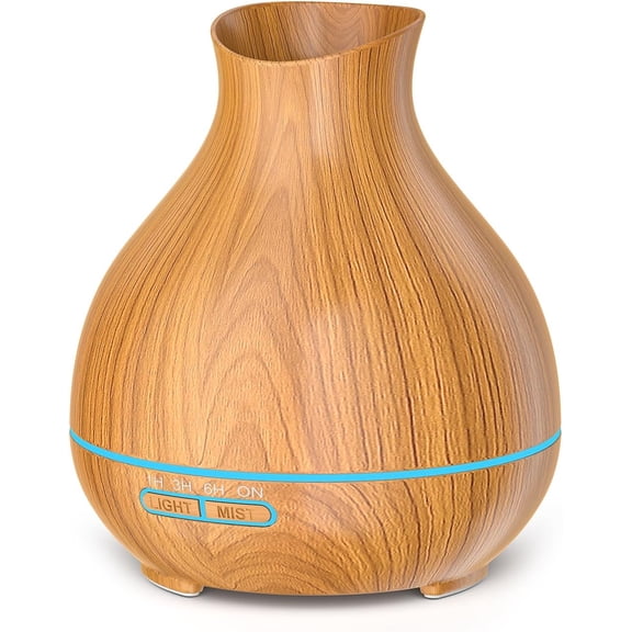 Aromatherapy Essential Oil Diffuser 550ml 12 Hours Wood Grain Aroma Diffuser with Timer Cool Mist Humidifier for Large Room, Home, Baby Bedroom, Waterless Auto Shut-off,7 Colors Lights Changing