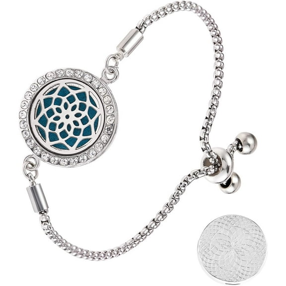 Aromatherapy Essential Oil Diffuser Bracelet Disc Tree of Life Locket Pendant Bracelet with Adjustable Slide Fastener Bead Cuff Bangle Bracelet Wrist Jewelry