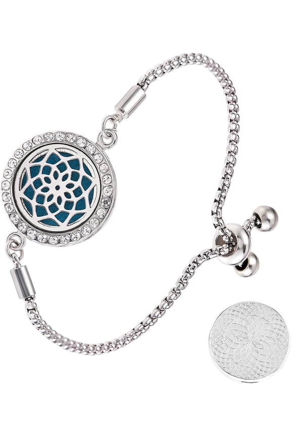 Aromatherapy Essential Oil Diffuser Bracelet Disc Tree of Life Locket Pendant Bracelet with Adjustable Slide Fastener Bead Cuff Bangle Bracelet Wrist Jewelry