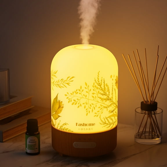 Aromatherapy Essential Oil Diffuser with Jasmine Oils, 6 in 1 Ultrasonic 100ML Aromatherapy Scent Humidifier Vaporizer with Dense fine Mist, Timer, Auto-Off (Summer-Jasmine)