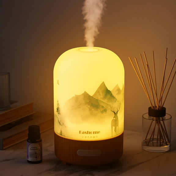 Aromatherapy Essential Oil Diffuser with Lavender Oils, 6 in 1 Ultrasonic 100ML Aromatherapy Scent Humidifier Vaporizer with Dense fine Mist, Timer, Auto-Off (Winter-Lavender)