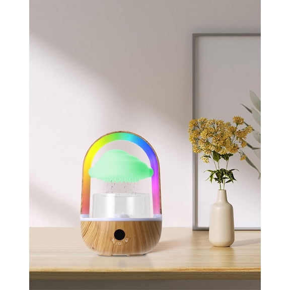 Aromatherapy Essential Oil Diffuser with Rainbow Rain Cloud & Water Sounds - App Controlled Tabletop Humidifier with Adjustable LED Lights for Sleep, Office, Home Relaxation