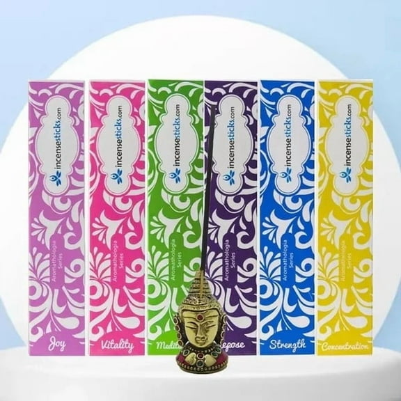 Aromatherapy Incense Set (8") - Pack of 6 & Brass Incense Holder – 12 Sticks per Pack