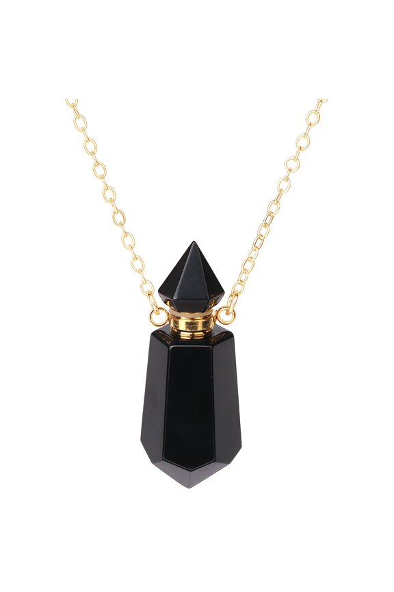 Aromatherapy Necklace, Black Agate Essential Oil Diffuser Pendant with Gold Chain, Stylish Fragrance Jewelry for Women, Functional