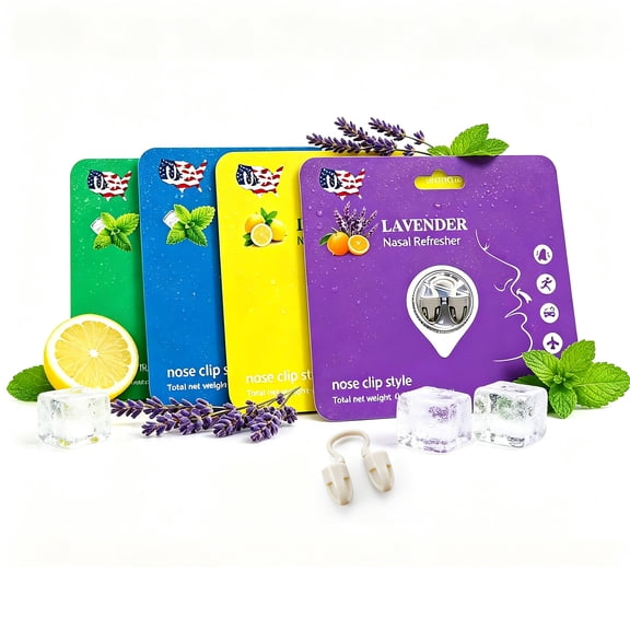 Aromatherapy Nose Clip Variety Pack, Soft Fragrance Clip with Peppermint, Lemon and Lavender for Daily Relaxation(4Pack)