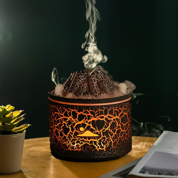 Aromatherapy Oil Diffuser, 180ml Cool Mist Diffuser/Humidifier, Flame & Volcano Mist, 7 Lights, Timer, Auto Shut-Off, USB Powered, for Home Bedroom Office