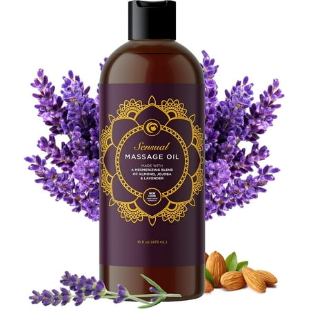 Aromatherapy Sensual Massage Oil for Couples - Relaxing Lavender Massaging Oil for Massage Therapy with Vitamin E Jojoba & Sweet Almond - Naturally Scented Vegan Non GMO & Gluten Free (16 Fl Oz)