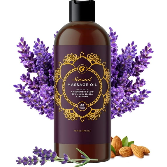 Aromatherapy Sensual Massage Oil for Couples - Relaxing Lavender Massaging Oil for Massage Therapy with Vitamin E Jojoba & Sweet Almond - Naturally Scented Vegan Non GMO & Gluten Free (16 Fl Oz)