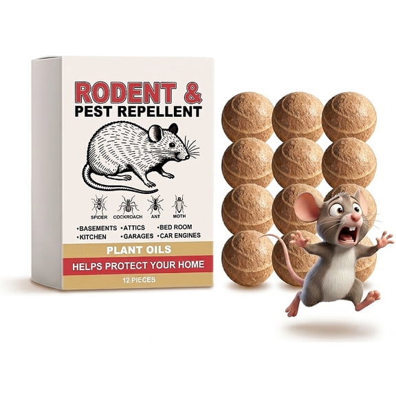 Rodent Management Pellets, Odor Block Spheres, Plant Oils Solid Scented Barrier Pack for Adult Home Garage Shed Attic Vehicle Construction Furniture Property Upkeep, 12-Piece Set