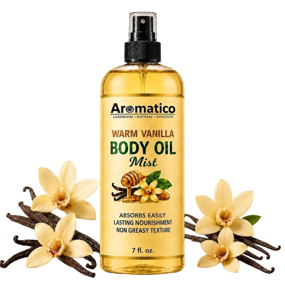 Aromatico Warm Vanilla Body Oil Mist Spray - 7 Fl Oz. Hydrating & Moisturizing Spray for Women. Lightweight, Fast-Absorbing Formula for Daily Use After Shower