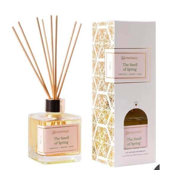 Aromatique, Reed Diffuser Set, Reusable, Refillable Glass Vessel Includes 8 Reed Sticks, Flame Free, Luxury Home Decor Fragance, Boxed for Gifting, Standard, Smell of Spring