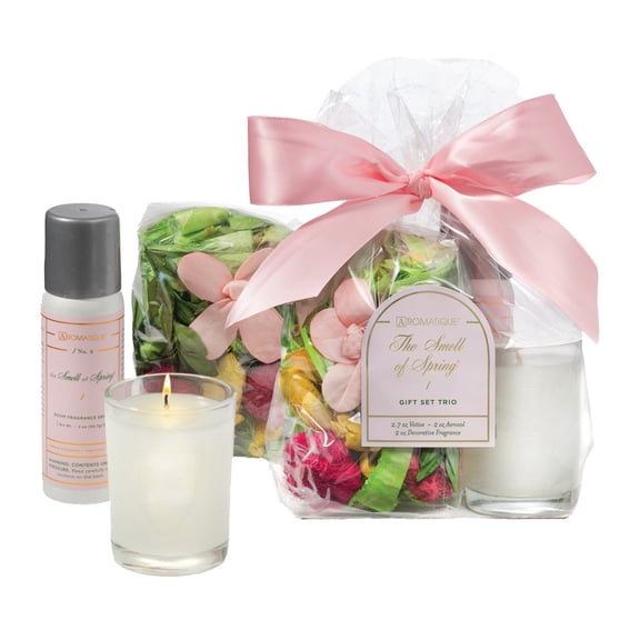 Aromatique The Smell of Spring - Trio-Set - Candle, Room Spray, Portpurri -Fragrance od Pineapple, Green Hyacinth, Jasmine, Rose, Balsamic, Vanilla