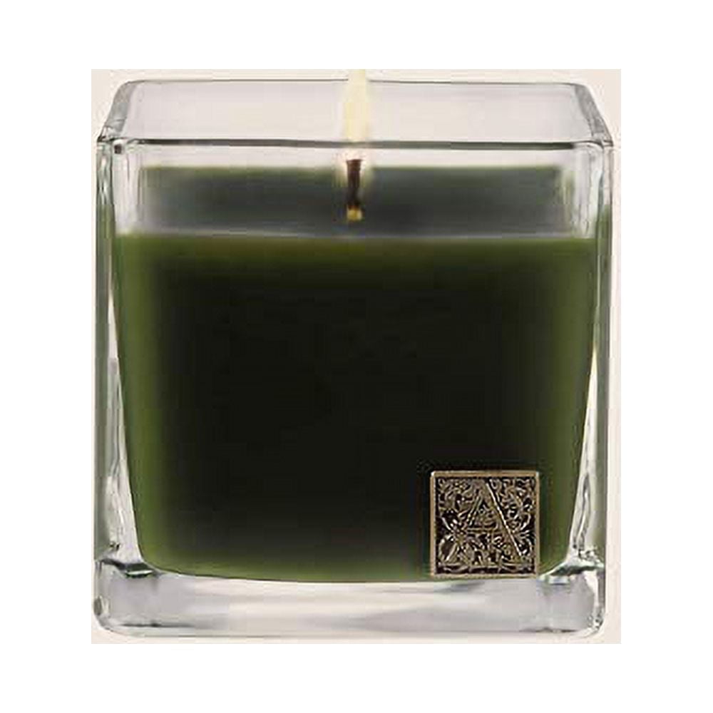 Aromatique The Smell of Tree Glass Cube 12 oz Scented Jar Candle with Metal Medallion for Home Décor and Gift