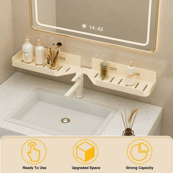 Aromei 23.6 Inch Shower Caddy Over Faucet Rack , Carbon Steel Bathroom Kitchen Faucet Floating Shelf for Cleanser Organizer Dish Soap Holder, Cream White Finish