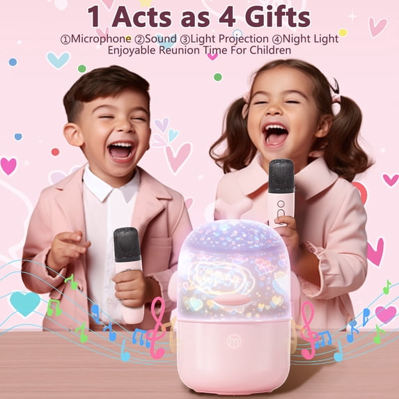 Aromei Kids Karaoke Machine with Microphone and Night Light Projector ...