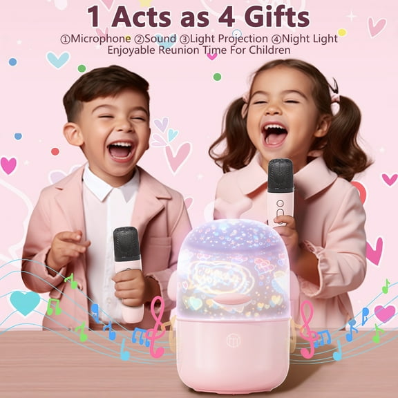 Aromei Kids Karaoke Machine with Microphone and Night Light Projector Rotating Function for Girls Party Birthday Gifts
