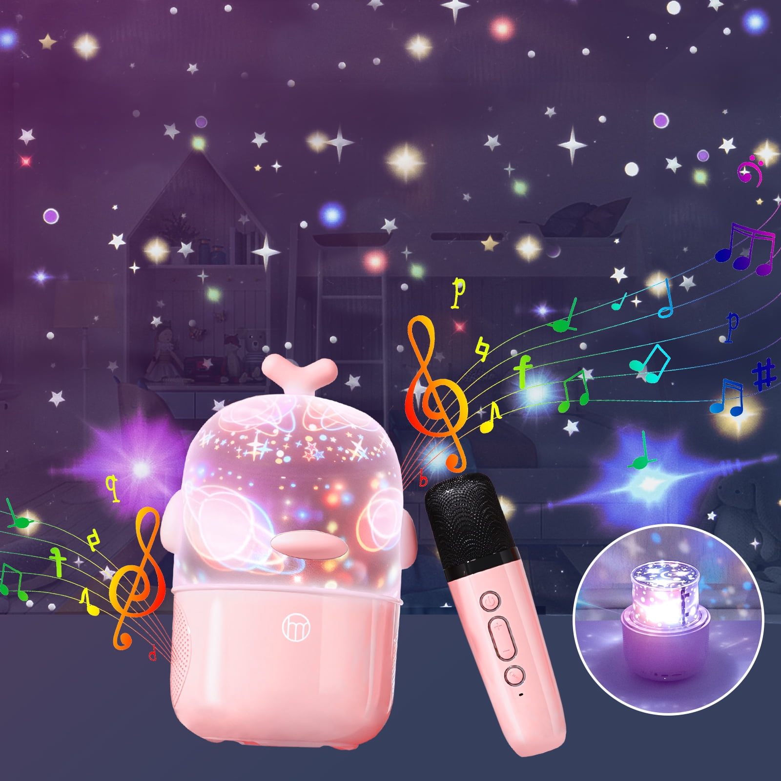 Aromei Kids Karaoke Machine with Microphone and Night Light Projector