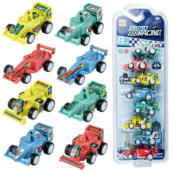 Aromei Pull Back Racing Cars Die Cast Race Car Vehicles, Portable 8 Pack Friction Powered Car Toys for Toddlers Children Aged 3 and Up