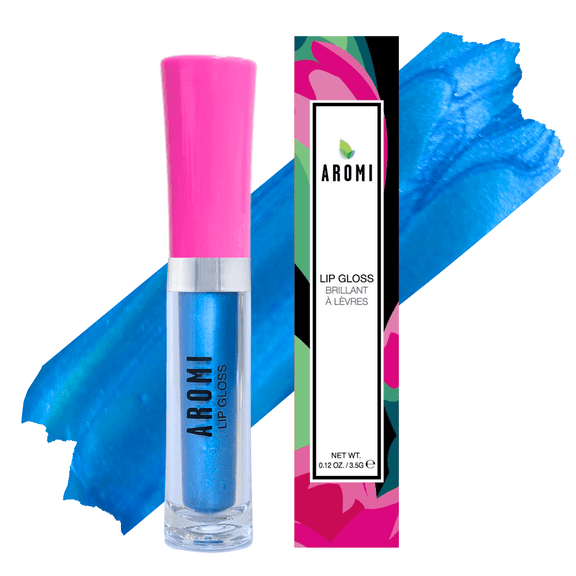 Aromi Bright Blue Lip Gloss | High-Shine, Moisturizing Lip Oil, Shimmery, Metallic Glossy Finish, Lip Oil (Ice Princess)