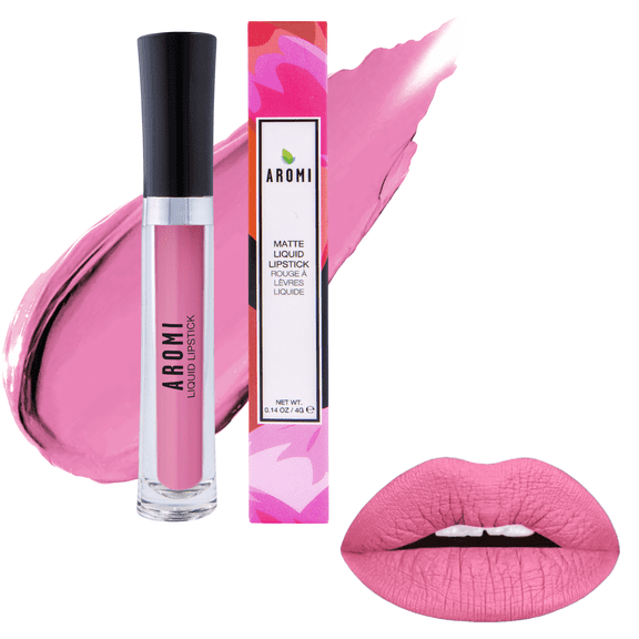 Aromi Bubblegum Pink Matte Liquid Lipstick, Long-lasting, Medium Pink Lip Color (Poodle Skirt)