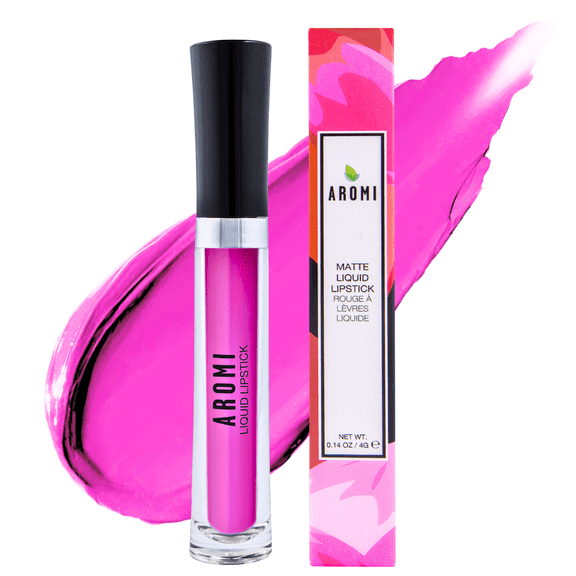 Aromi Bright Pink Fuchsia Matte Liquid Lipstick, Blue Undertones (Pink Peonies)