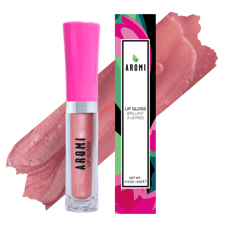 Aromi Peachy Nude Lip Gloss | Beige Metallic Lip Oil for Women, Moisturizing Glossy Finish (Peach Cobbler)
