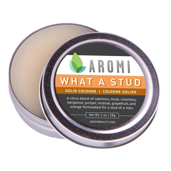 Aromi Solid Cologne | Fresh, Light Men's Scent, Vegan, Cruelty-free, Wax, Oakmoss, Musk, Rosemary Fragrance, Gift, Travel, Alcohol-free (What a Stud)