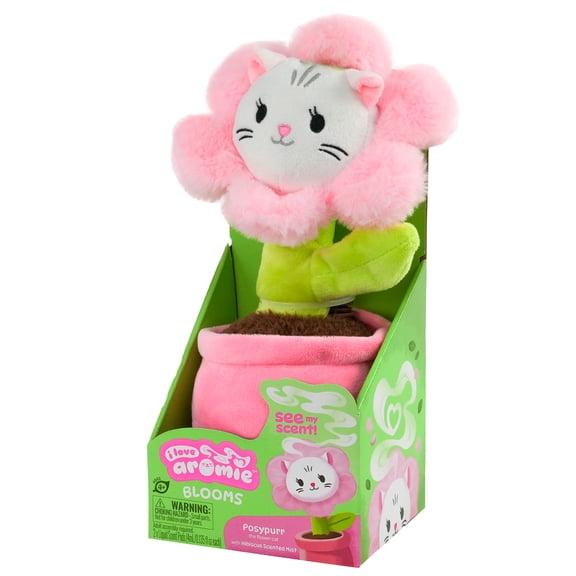 Blooms Potted Flower Plush Toy, Cat Stuffed Animal with Visible Mist & Refillable Fragrance Pods, Age 4+, Collectible, Sensory Gift for Kids & Teens, Bedroom Desk Decor, Pink Blossom