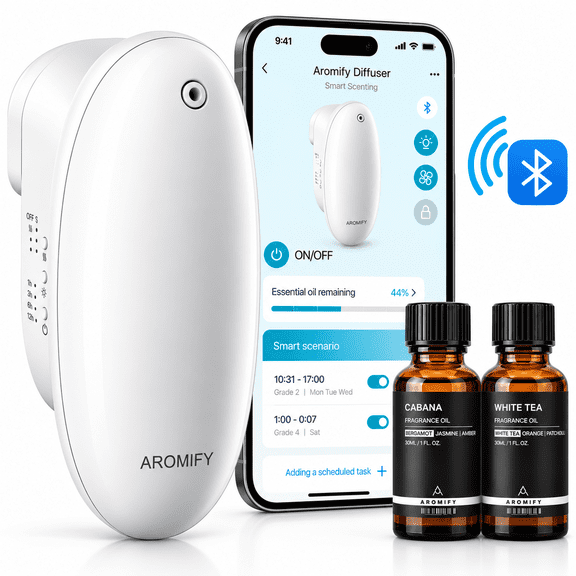 Aromify Smart Plug-In Diffuser, Bluetooth & Manual Control, Silent Operation, 1,000 Sq Ft
