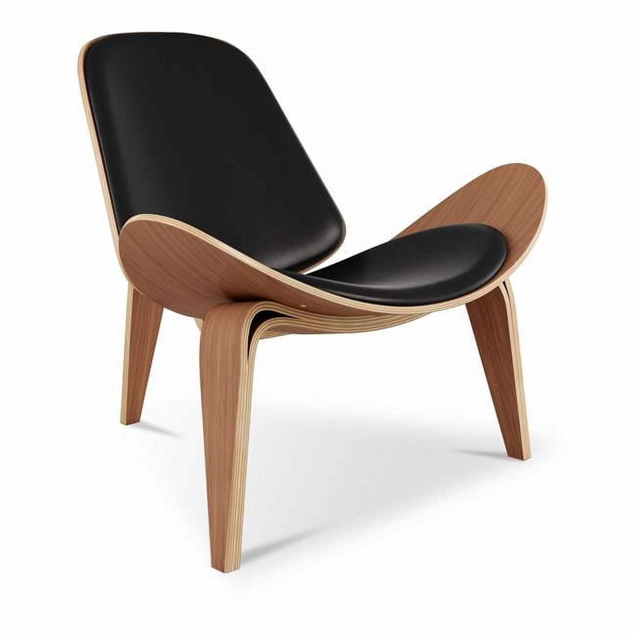 Luxurious Black Genuine Leather Wingback Chair with Lacquered Wood Frame