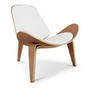 Aron Living 13.8" Wood and Genuine Leather Arch Shell Chair in White