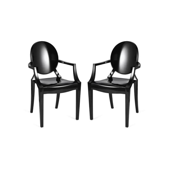 Aron Living 18.5" Durable Seat Plastic Armchair in Black (Set of 2)