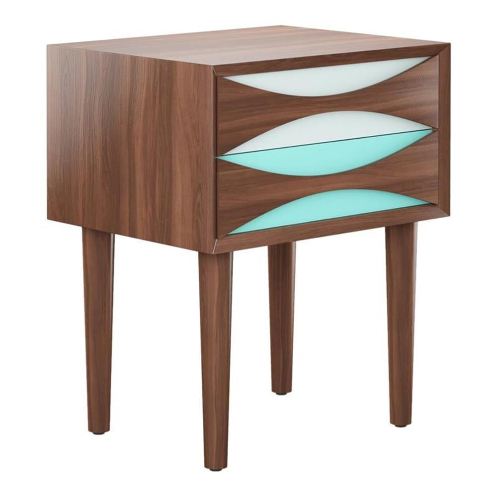 Aron Living 19.7" Mid-Century Wood Vodder Nightstand in Walnut