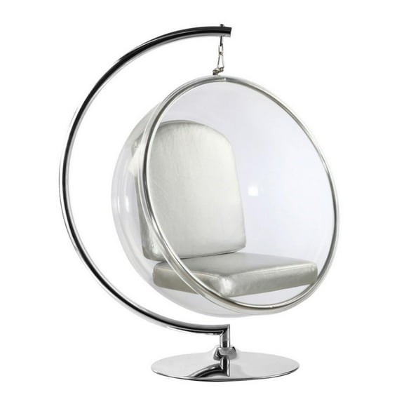 Aron Living 42" Vinyl and Steel Hanging Bubble Chair in White