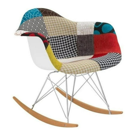 Aron Living Atoll 26" Mid-Century Cotton Rocker Arm Chair in Multi-Color